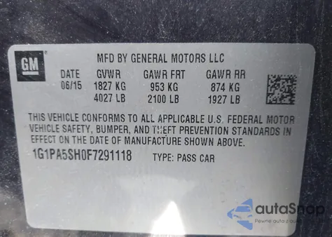 2015 Chevrolet Cruze Ls Auto from USA, damaged, VIN 1G1PA5SH0F7291118